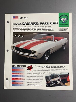 ⑤チロルページ 1969 Chevrolet Camaro Pace Car IMP Hot Cars Spec Sheet Folder