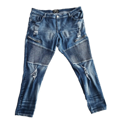 Thrill Jeans Women's Size 24 Medium Wash Denim Distressed Ruche Zippers Stretch