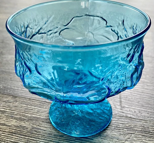 Vtg. Anchor Hocking Blue Glass Dessert Dish Candy Dish 4”