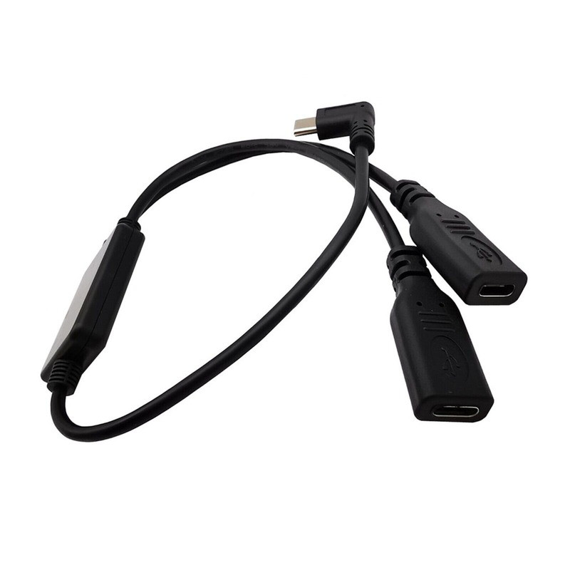 Type C B 3.1 Angled Male to 2 Female Extension Data Charger Y Splitter