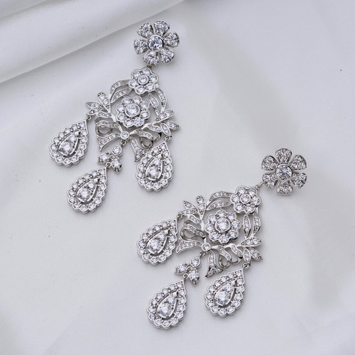 Chandelier Earrings, Liz Taylor's FULL SIZE (7.5cm) Luxury 5A CZ Girandole - Picture 9 of 24
