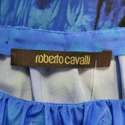 ROBERTO CAVALLI Size 2 Blue Black Cheetah Tie Dye Silk Dress - Picture 9 of 10