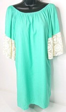 Umgee Womens Mint Green Lace Bell Sleeve Off Shoulder Boho Tunic Dress Sz S