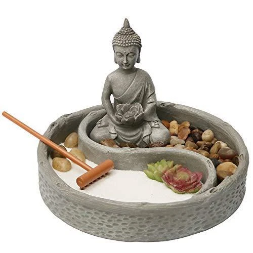 Nature's Mark Mini Zen Garden Kit for Desk with Lotus, Buddha Figures, Rake and - Image 2 of 4