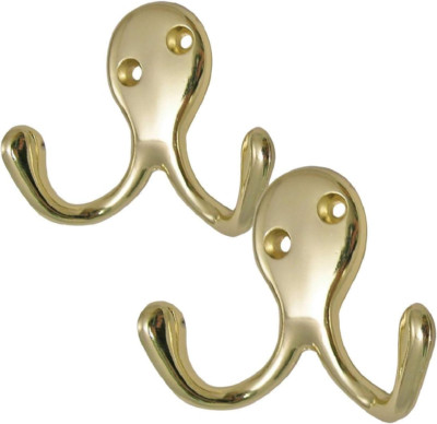 2 Stück Messing Doppel Kleiderhaken Tür & Wand Gewand Kleiderbügel