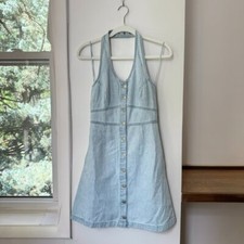 New Levis Janeesah Halter Denim Mini Dress Light Wash Blue XS