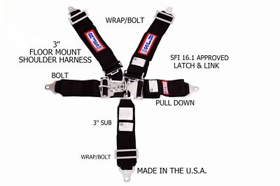 RJS RACING SFI 16.1 LATCH & LINK 5 PT FLOOR MOUNT HARNESS BLACK 50502-19-23
