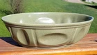 HAEGER Vintage 60s 70s Olive Green Oval Pottery Planter Bowl - No. 3929 Matte