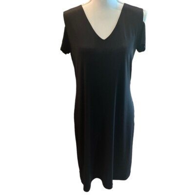 Clara Sun Woo Black Cold Shoulder Dress V Neck Size Small