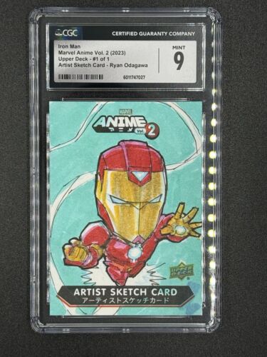 2023 Upper Deck Marvel Anime Vol. 2 Artist Sketch Auto Card Iron Man 1 of 1 - Picture 2 of 3