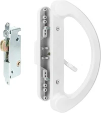 Sliding Patio Door Handle Pull Set with Set+Mortise Lock, White 
