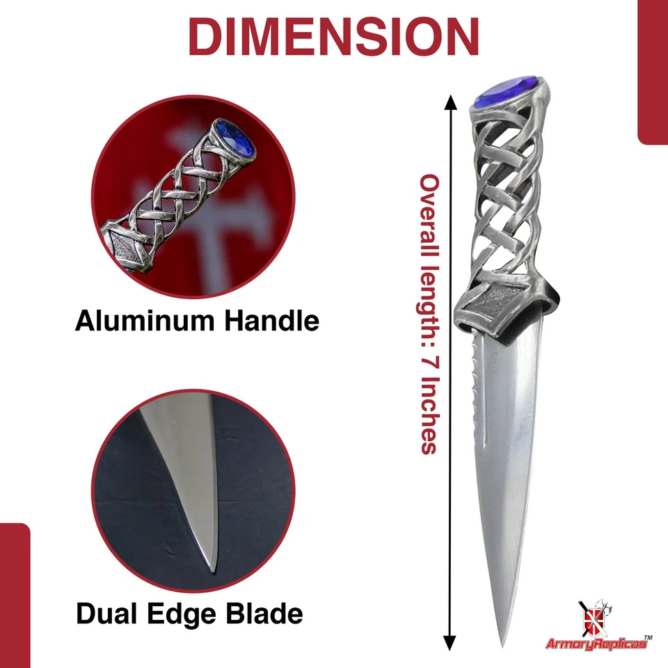 Scottish Celtic Twisted Steel Traditional Medieval Stone Sgain Dubh Dagger Knife - Image 3 of 4