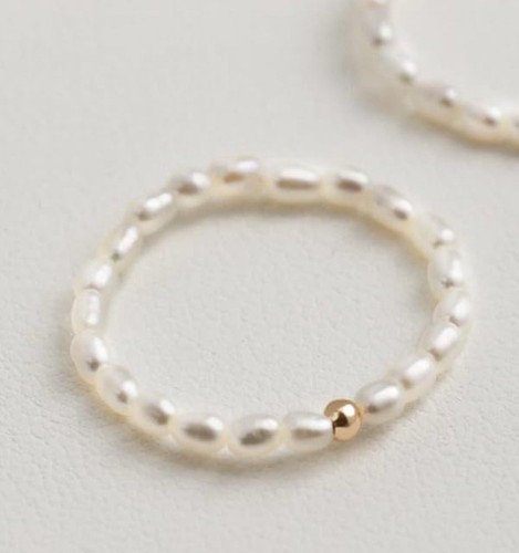 14K Gold Filled , dainty stackable 1.8-2mm natural freshwater pearl ring Size6