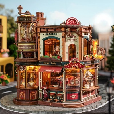 ROKR Dream Coffee Factory Music Box Wooden 3D Puzzle Xmas Gift