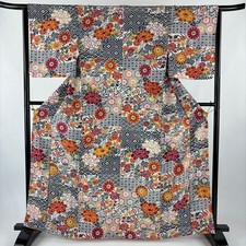 JAPANESE KIMONO FINE PATTERN ASH WHITE 163.5cm 5 ft 4 in PURE SILK FF9399