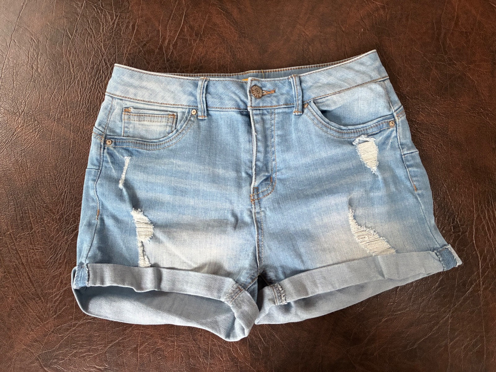 Butt I Love You Jean Shorts Distressed Med. Blue Cuffed Stre