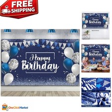 Versatile Silver Blue Happy Birthday Backdrop - 72.8" x 43.3" Decorative Banner