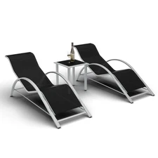 Tanning Lounge Chair Set of 3, Outdoor Reclining Chaise for Poolside, Beach