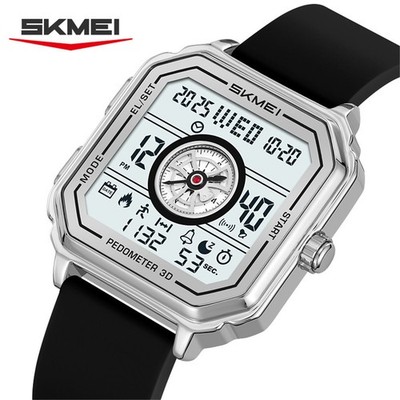 SKMEI Men Rectangle Watch Pedometer Carlorie Digital Wristwatch Boys LED Watches