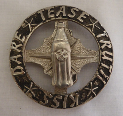 2004 Silver Star Spin the Bottle BELTBUCKLE Truth Dare Tease Kiss Rock Rebel