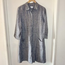 J JILL Love 100 % Linen Pinstripe Shirt dress Women’s Medium Soft Gray Flowy EUC