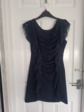 Ladies Size 10 Navy Ruffle Mini Dress Stretchy BUNDLE DISCOUNTS ARE ON!