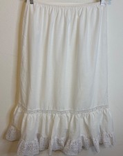 Vintage FORTUNE USA Eyelet Lace Midi Long Ruffle Slip Skirt Size 18/20 White