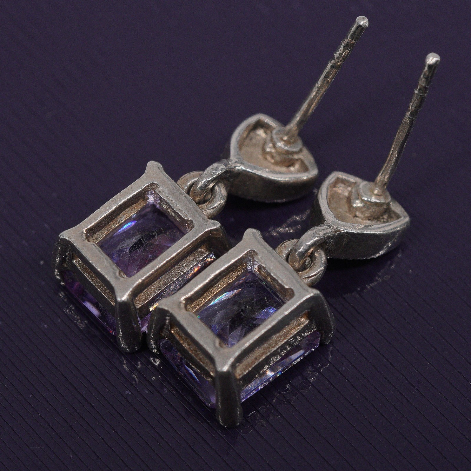 Sterling Silver - Princess cut Rectangle Amethyst… - image 7