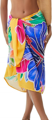 Damen Badeanzug Pareo Strand Cover up Mit Hohem Schlitz, Bedruckter Wickelrock F