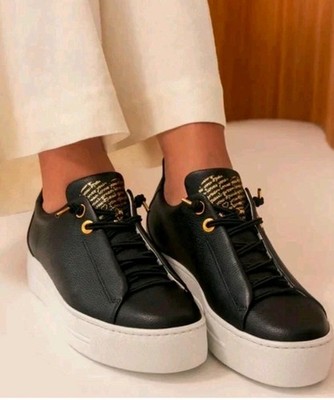 PAUL  GREEN  WOMEN'S  FAYE  BLACK  LEATHER  PLATFORM  SNEAKERS - SIZE   US 6