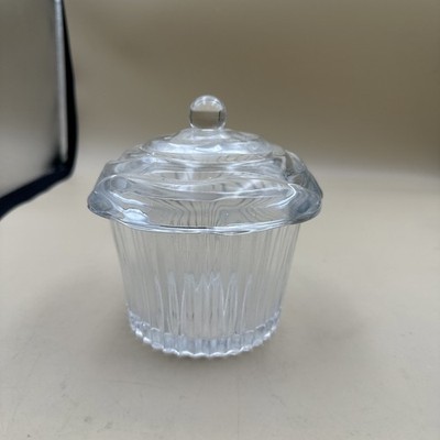 #N49- Clear glass cupcake with cherry on top lid crystal trinket box 5.5 inches