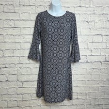 Tommy Hilfiger Dress Womens 2 Navy Blue White Medallion Print 3/4 Sleeve Midi