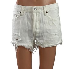 Levi's Women's White Mid Rise Cut Off Raw Hem Mini Denim Jeans Shorts Size S