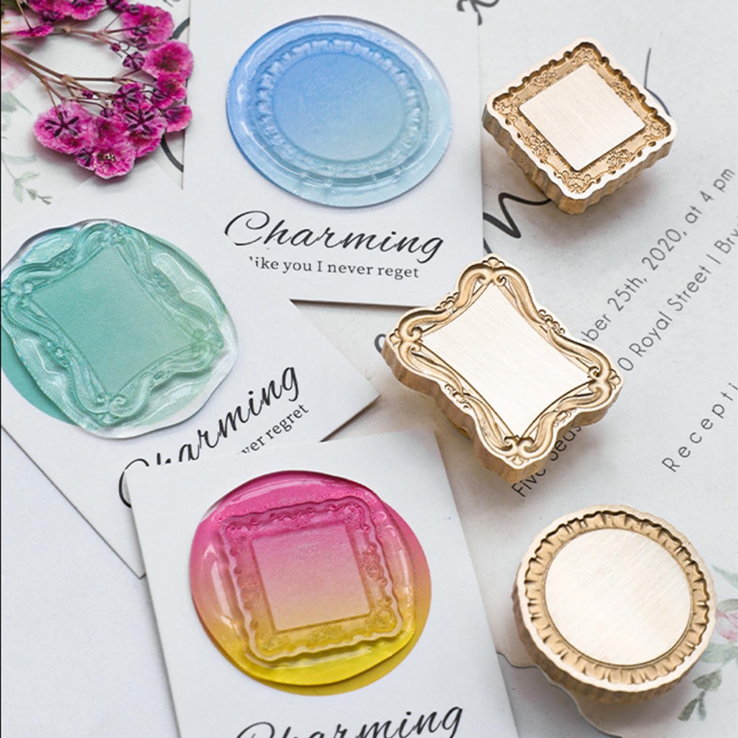 Frame Wax Seal Stamp, 3D Embossed Relief Carving Head and Wood Handle for Wax