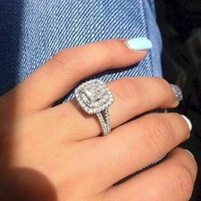 2.5Ct Princess Split Shank Double Halo Engagement Ring 14k White Gold Over