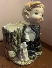 Vintage Enesco Little Boy With Dog Planter, HTF, 5.25&rdquo; H