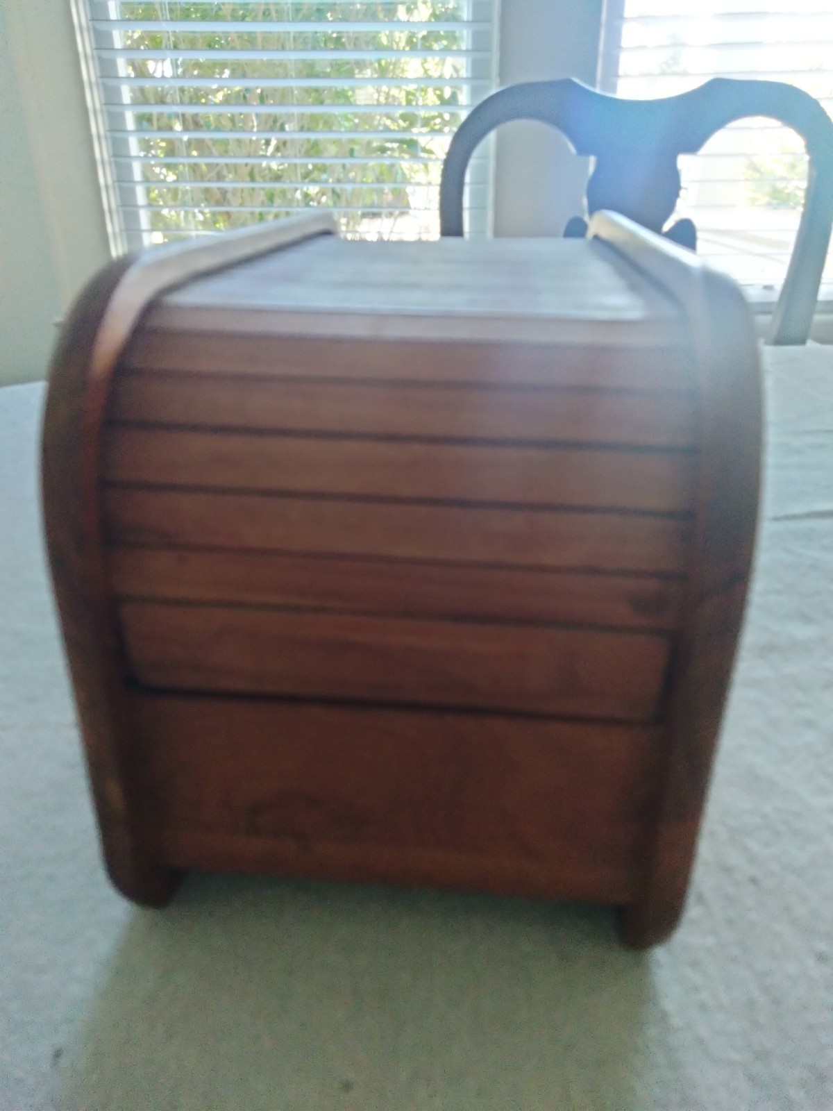 Vtg MCM Kalmar Designs teak wood Tambour Roll Top Disk box 10.5”x5”x6”