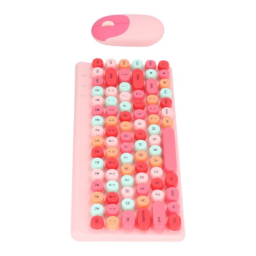 Pinkish USB Keyboard Mouse Wireless Cute Mix Color 86 Keys Retro Round Conca NEW - Afbeelding 3 van 12