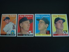 1958 TOPPS BASEBALL- 4-CARD LOT- B. USHER/J. FINIGAN/B. CONSOLO/J. WILSON- EX+