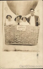 Hot Air Balloon Above Them Original Vintage Real Photo Postcard RPPC