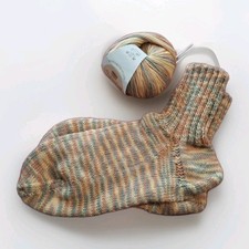 Merino Socken ❄️ handgestrickt Gr.40 breit Wollsocken Strümpfe beige lachs grau 