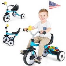 3-in-1 Kids Tricycle with Lighted Wheels Folding Toddler Trike w/Adjustable Seat