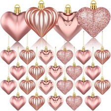 36Pcs Valentines Day Decor Heart Ornaments Rose Gold Heart Shaped Baubles Orname