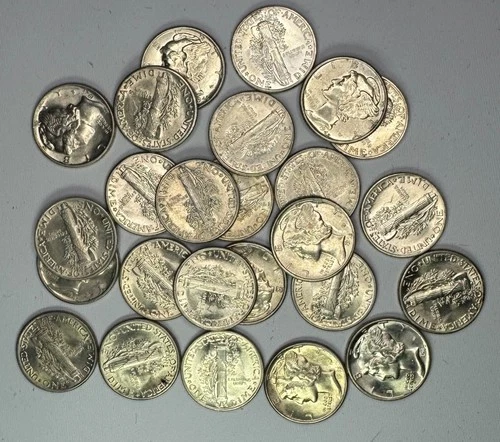 1945 BU Silver Mercury Dime 25 Coin Lot US 10 Cent UNCIRCULATED 10c 1/2 ROLL