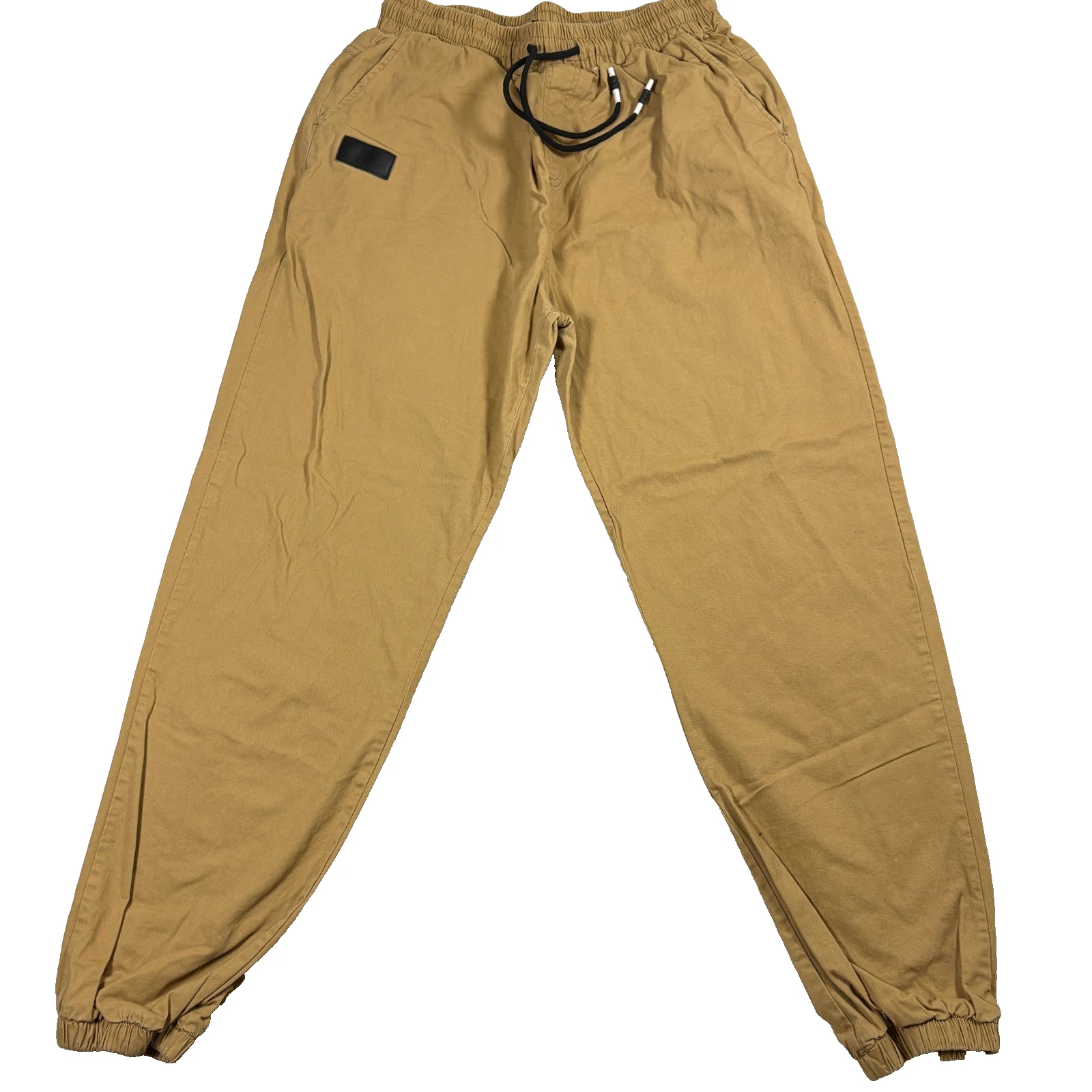 Mens Khaki Jogger Pants Size XL Tan Drawstring Waist Elastic Cuff Streetwear