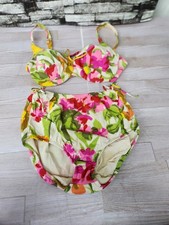 Vintage 1970s Bali Two Piece Bikini bathing swim suit Pink Purple Floral Medium