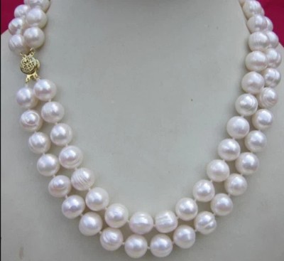 17''18''L TWO STRANDS 11-12MM SOUTH SEA WHITE BAROQUE PEARL NECKLACE 14K CLASP