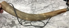 AUTHENTIC 19” LARGE COW BULL BLACK POWDER OR HORN 40”Native Amer. Leather Strap