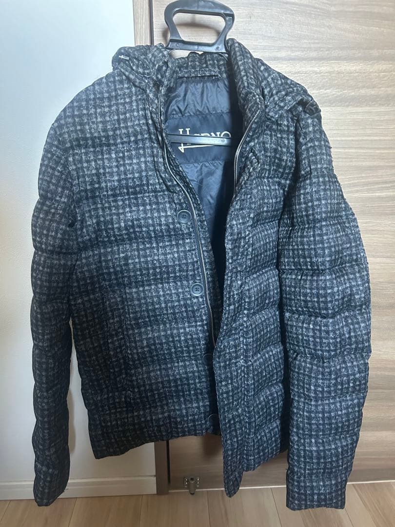 Herno Checked Down Jacket Gray Feathers Removable… - image 3