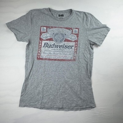 Budweiser King of Beers Distressed Label Graphic T-Shirt Gray Size Large
